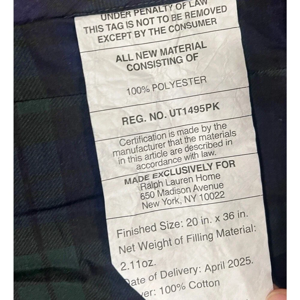 Lauren Ralph Lauren Hadley‎ Quilted Patchwork King Sham 20x36 Green Plaid